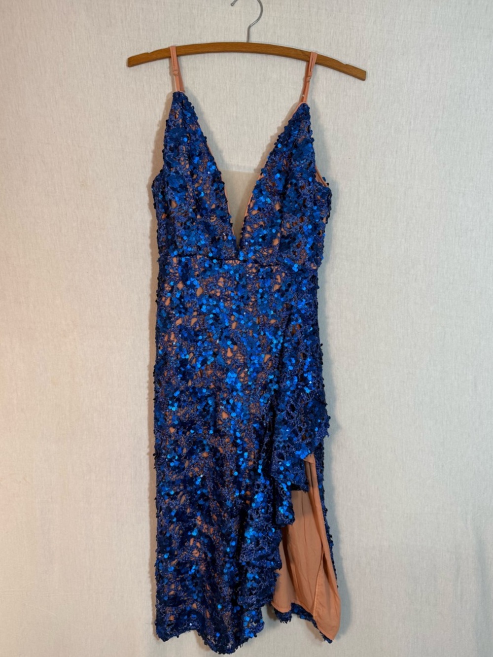 X by NBD size XXS Royal Blue Sequin Plunge V-Neck Evening Dress